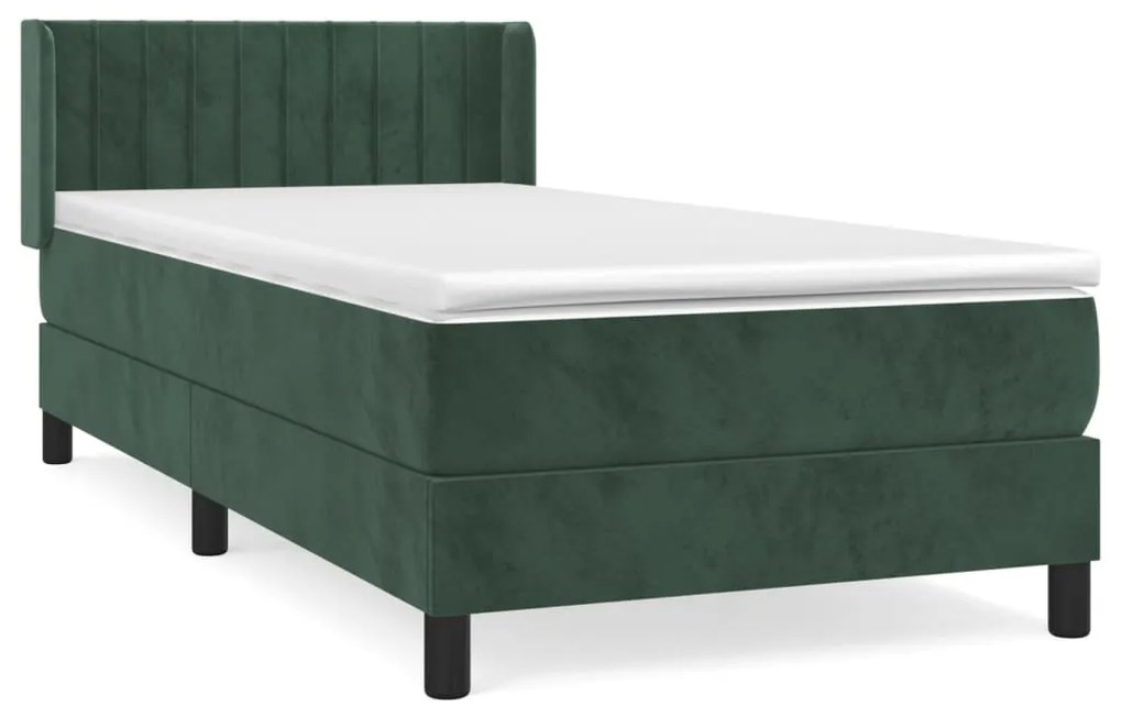 Pat box spring cu saltea, verde inchis, 90x200 cm, catifea Verde inchis, 90 x 200 cm, Benzi verticale