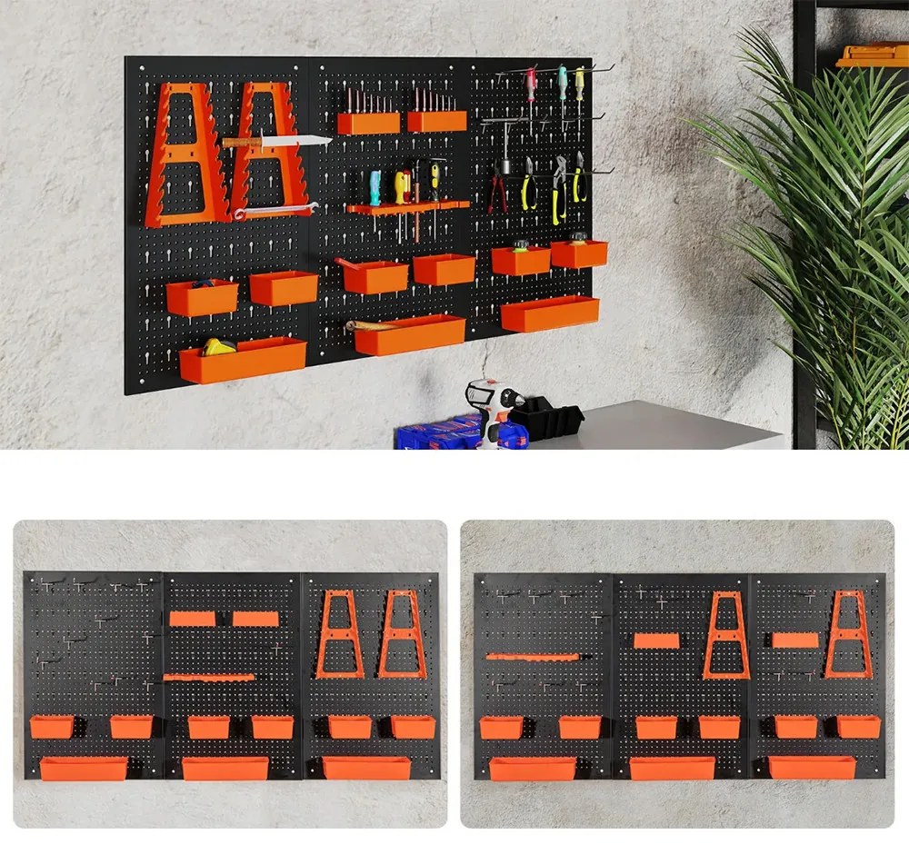 Organizator metalic pentru scule cu 9 compartimente și cârlige