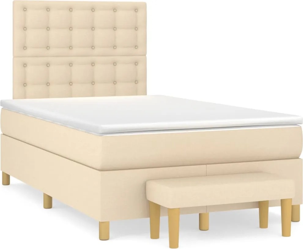 vidaXL Pat box spring cu saltea, crem, 120x200 cm, textil