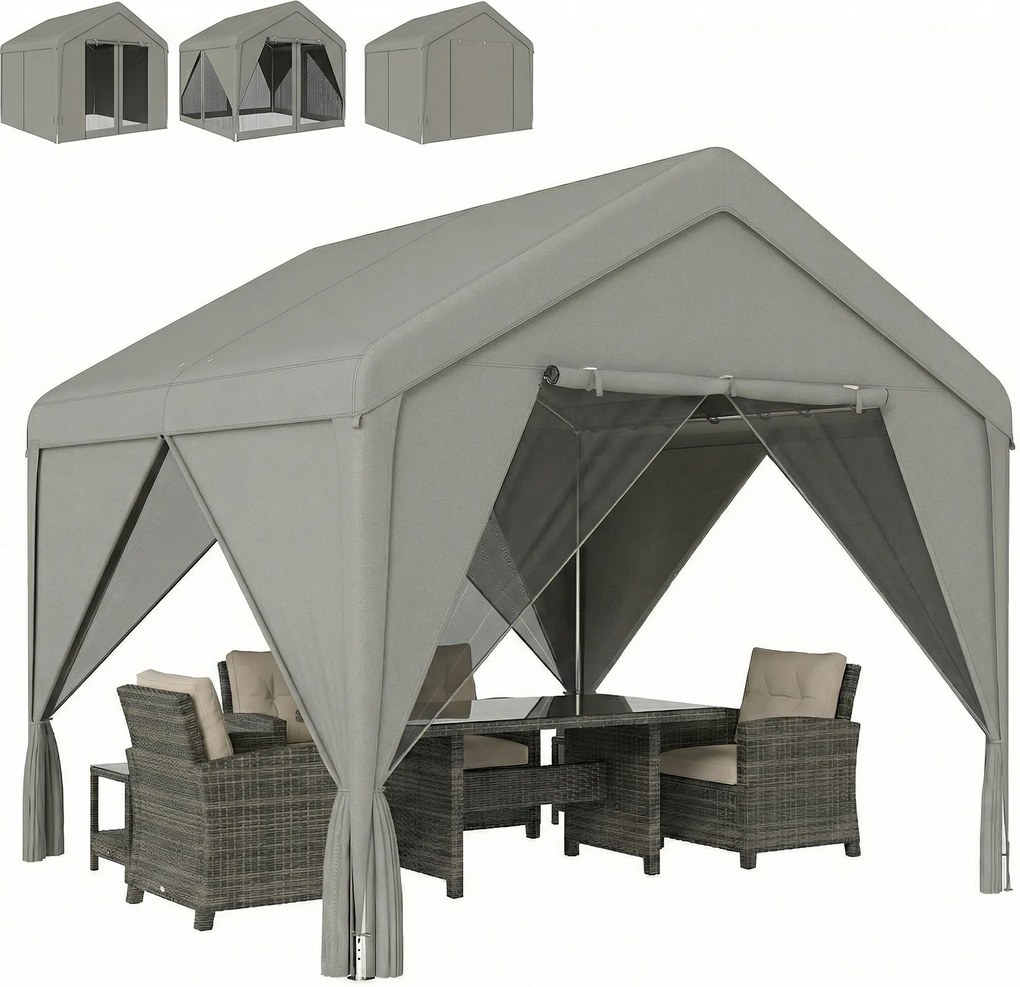 Outsunny Tonelă de grădină pavilion de grădină impermeabil structură robustă din oțel galvanizat cu acoperiș în două ape 3x3m gri | Aosom Romania
