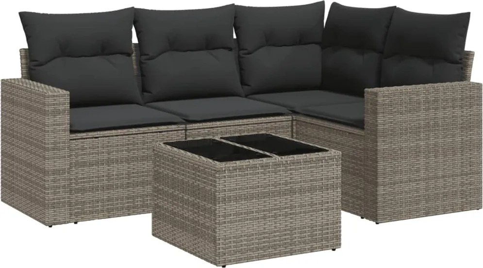 vidaXL Set canapea de grădină cu perne, 5 piese, gri, poliratan