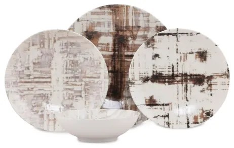 Serviciu de masă 24 de piese din porțelan, maro/alb