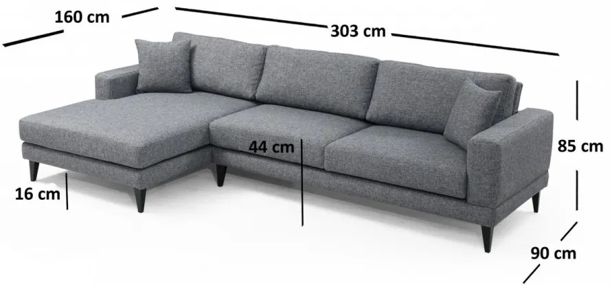 Coltar extensibil Nordic Corner Left (Chl+3R), Gri Inchis