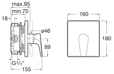 Roca A5A2B90C00 - Baterie de duș încastrată ATLAS, crom lucios