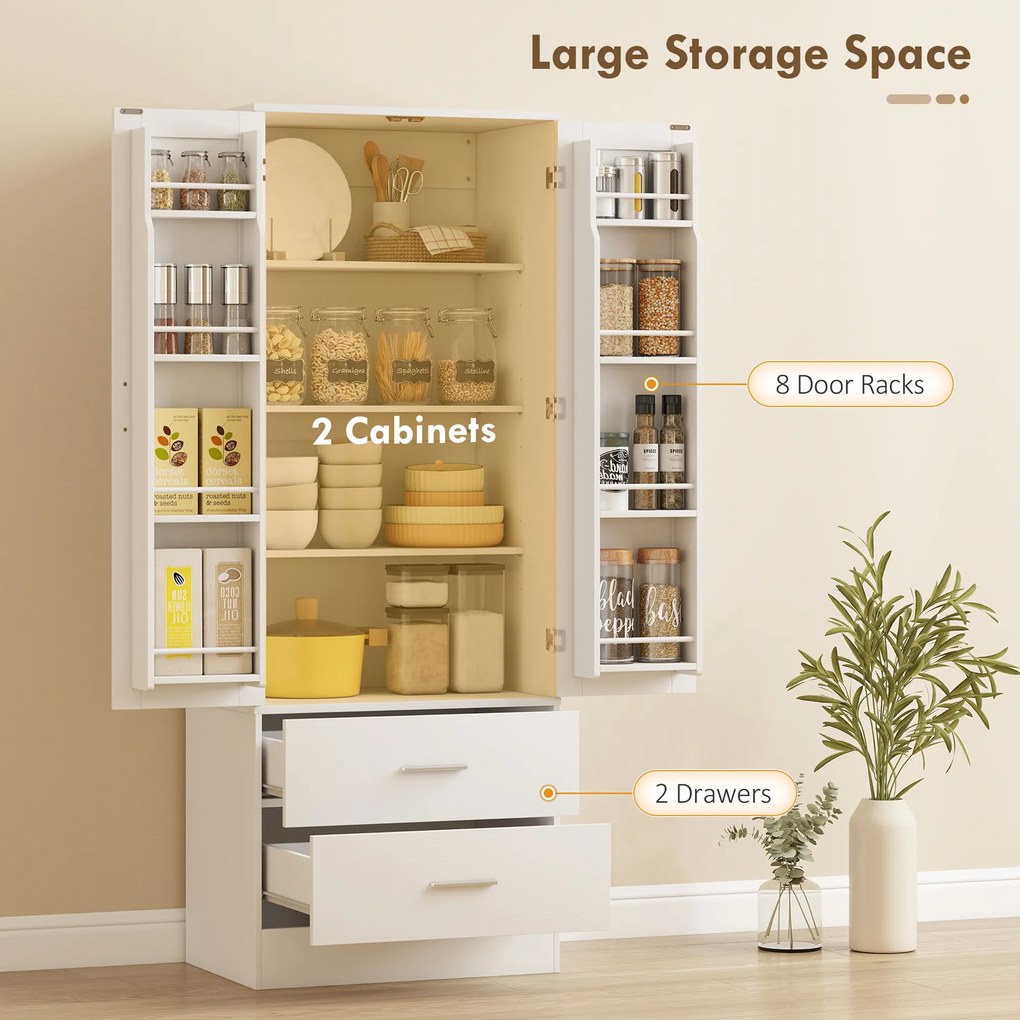 HOMCOM Dulap de Bucătărie cu 8 Rafturi pentru Condimente și 2 Sertare, 60x40x159 cm, Alb | Aosom Romania