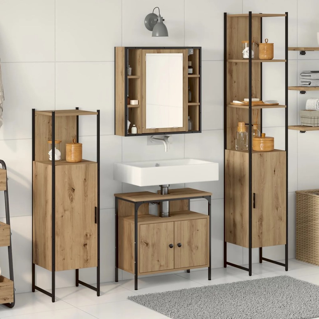 vidaXL Set de mobilier pentru baie, 4 piese din lemn ingineresc de stejar