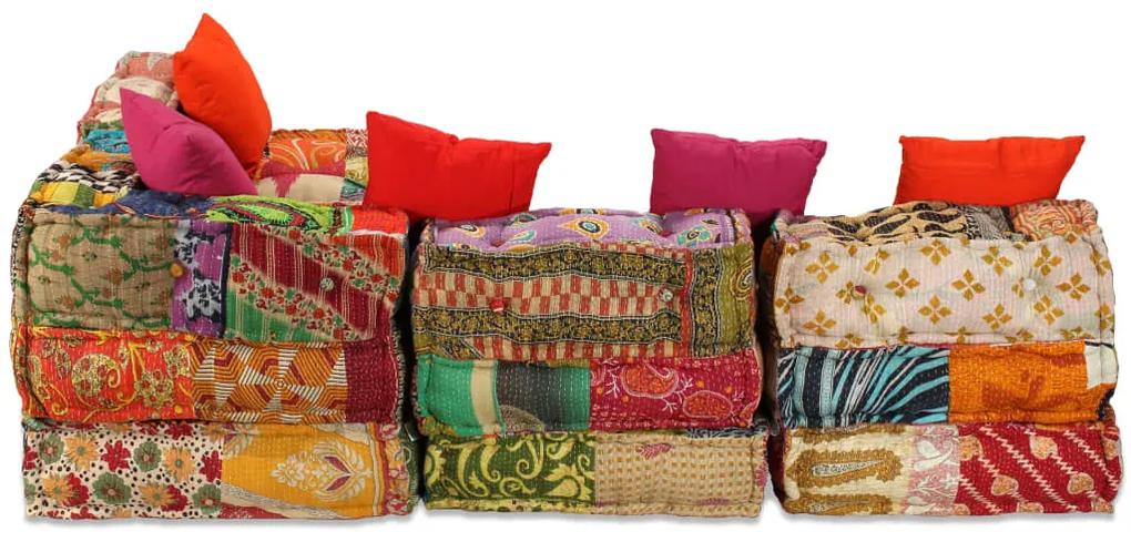 Canapea puf modulara cu 4 locuri, petice, material textil 1, Peticit, Canapea de colt cu 4 locuri cu spatar