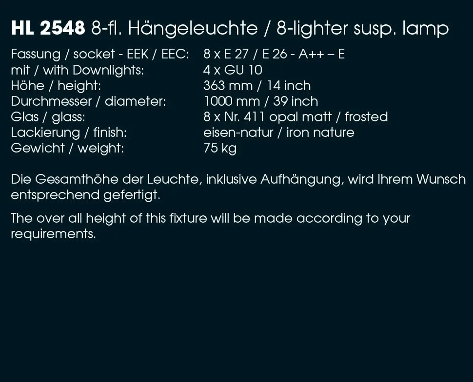 Candelabru din fier forjat cu 8 surse de lumina, design industrial HL 2548