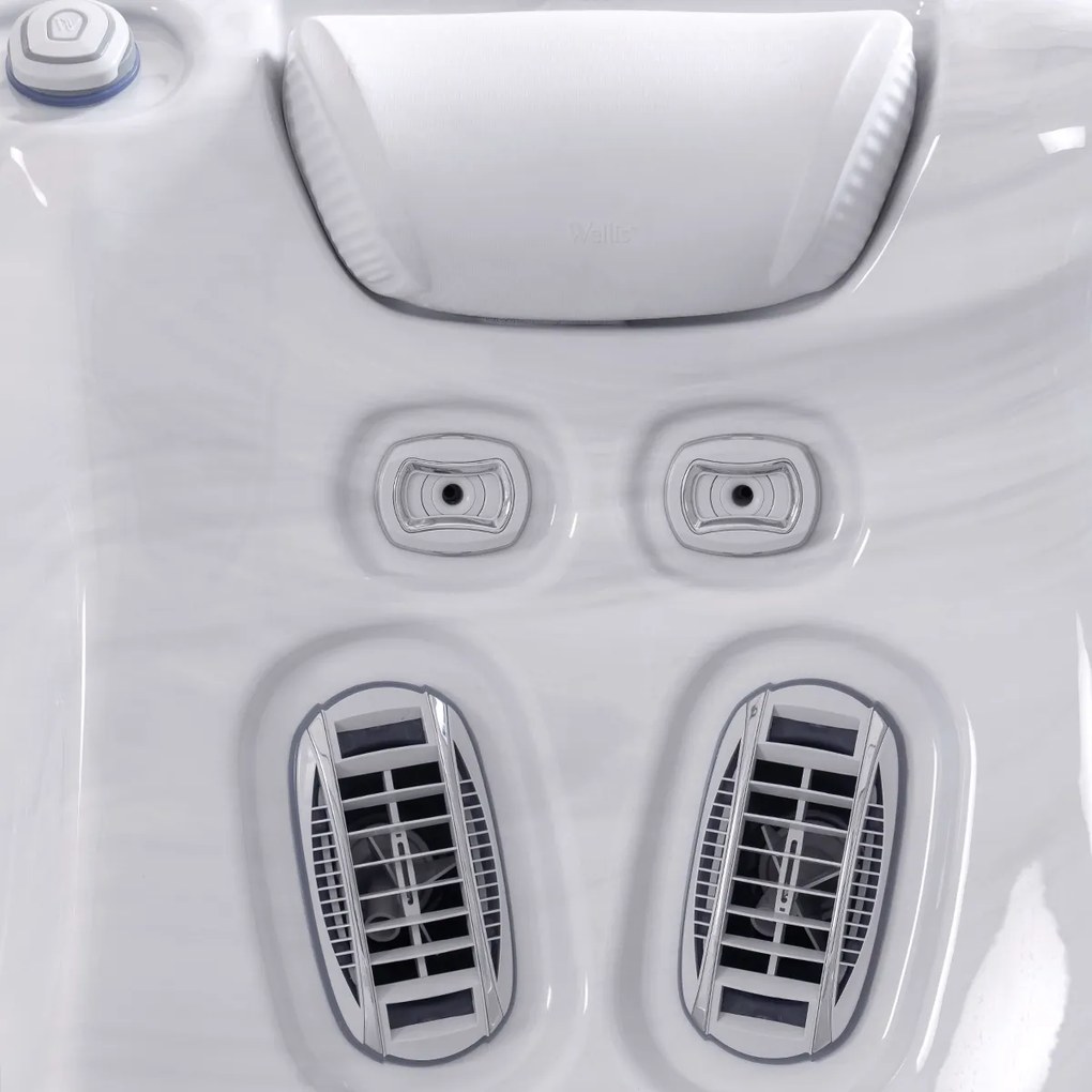 Minipiscina jacuzzi 6 persoane, alb-lucios, 43 jeturi, WiFi, sistem audio, In-Line WIS, Gecko IN.YE-3, scara SMART-IN STEP PEAKLIFE Wellis Atlas Life