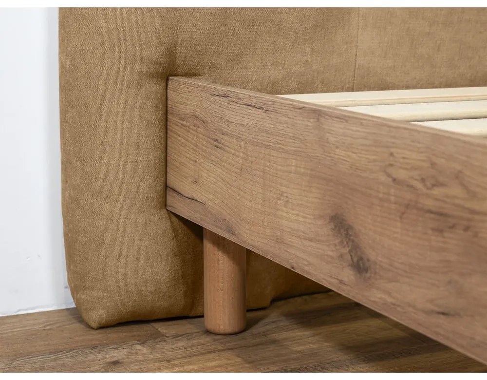 Pat matrimonial bej tapițat cu somieră 160x200 cm Kumo – Bobochic Paris