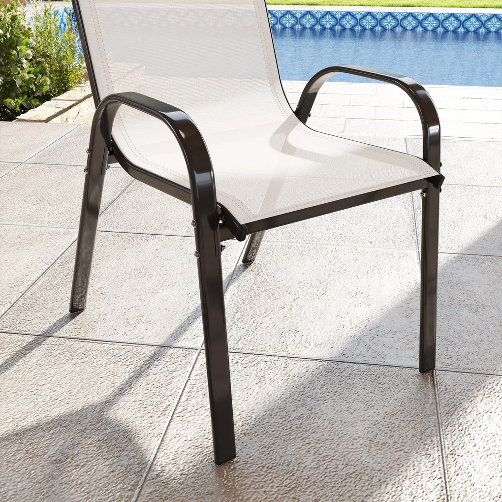 Outsunny Set de 2 Scaune de Exterior pentru Masă, Scaune Stivuibile cu Spătar Înalt, Șezut din Plasă Respirabilă pentru Grădină, Terasă, Gri Deschis | Aosom Romania