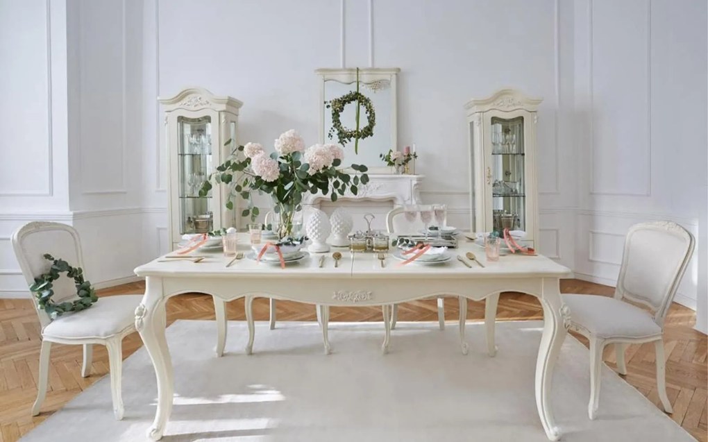 Masă lemn masiv Dining Extensibilă Paris 180/ Ecru, 240 × 100 × 80 cm