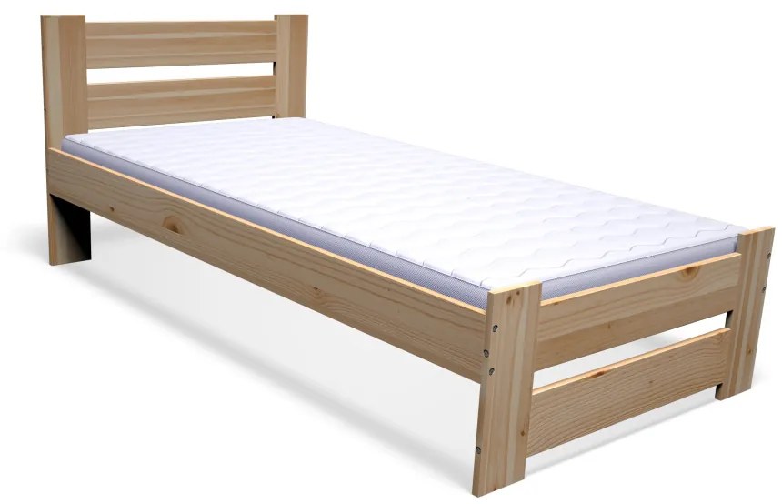 Expedo Pat din lemn masiv STUDY + somieră GRATIS + saltea spumă DE LUX 14 cm + somieră, 90x200cm, natural/lac nu