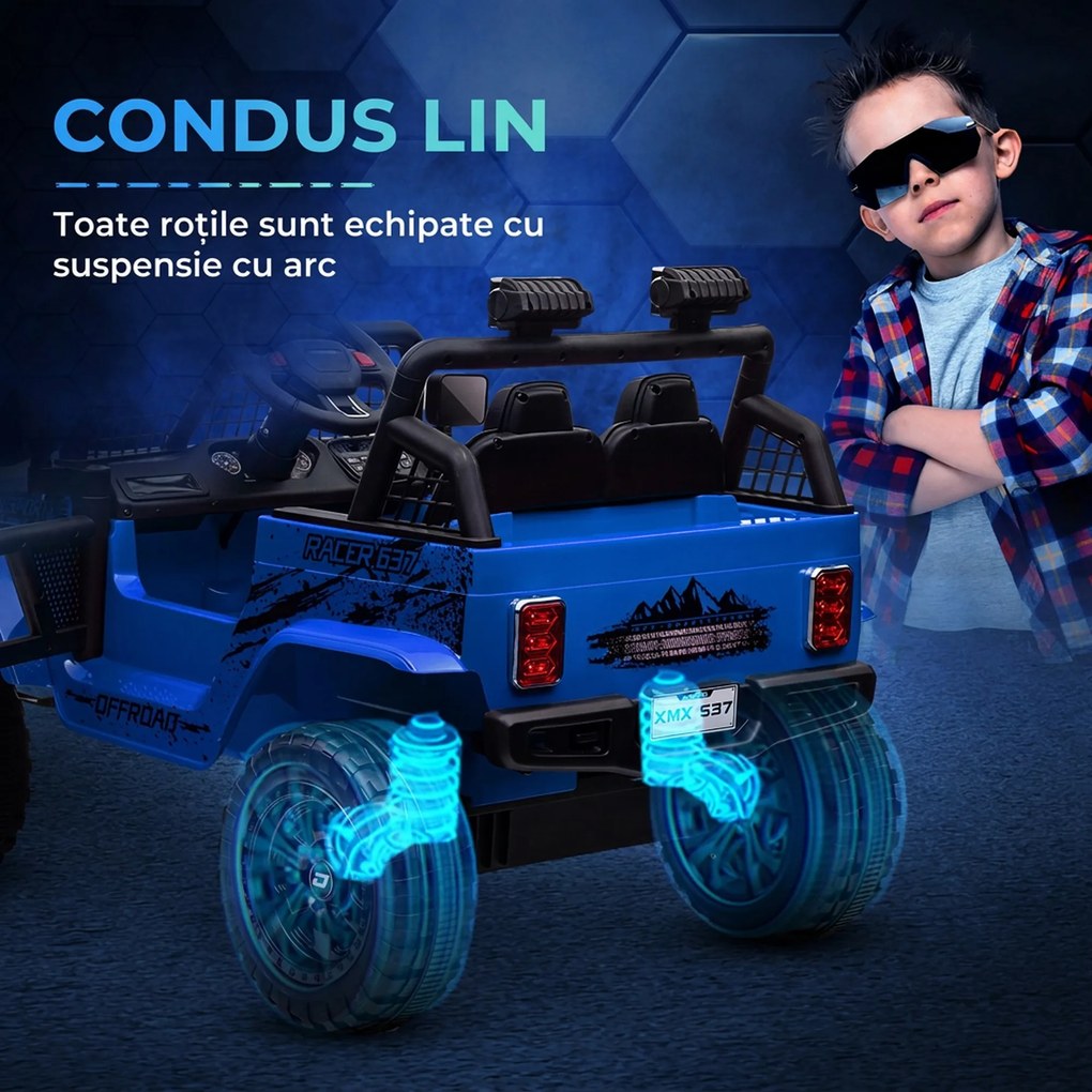 AIYAPLAY Mașină Offroad pentru Copii 3-6 Ani 12V cu Telecomandă Albastru | Aosom Romania