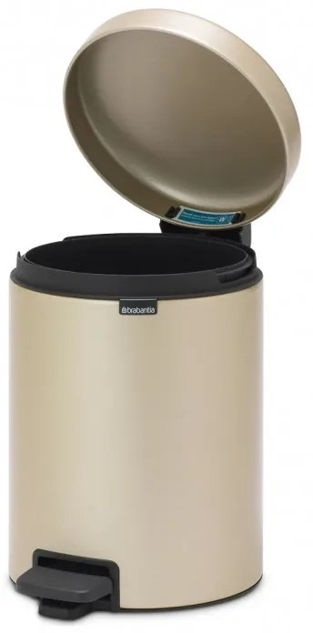 Cos de gunoi cu pedala Brabantia NewIcon 1003198, 5 L, Inchidere lina, Baza antiderapanta, Auriu metalic