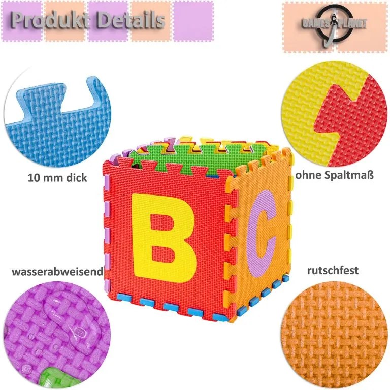 Covoraș educativ puzzle EVA, litere și cifre, 86 piese, 3,6m