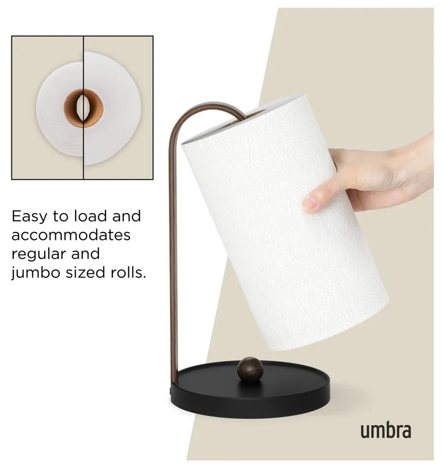 Suport vertical pentru prosoape de bucătărie din hârtie negru din lemn ø 17 cm Bellwood – Umbra