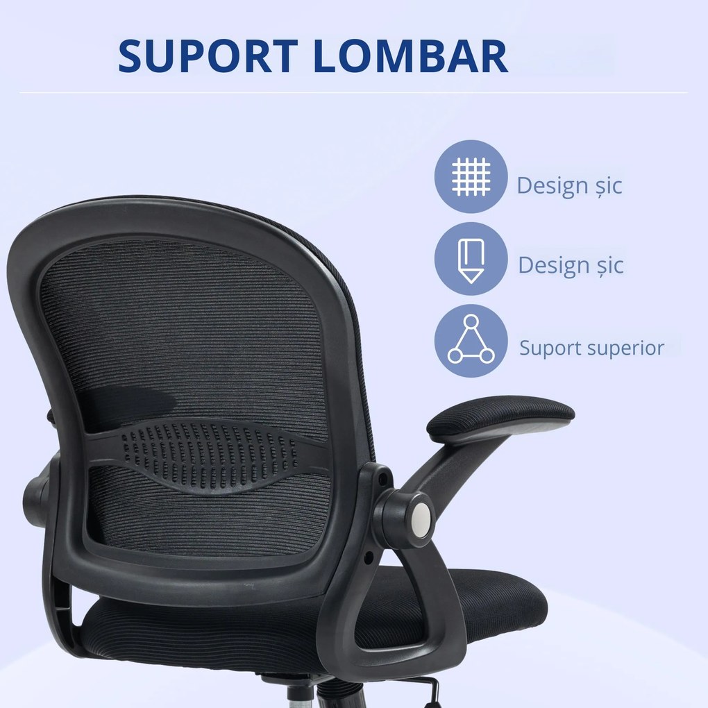 Vinsetto Scaun de Birou Ergonomic cu Spătar din Plasă, Scaun de Birou cu Înălțime Reglabilă, 65.5x61.5x88-97.5 cm, Negru | Aosom Romania