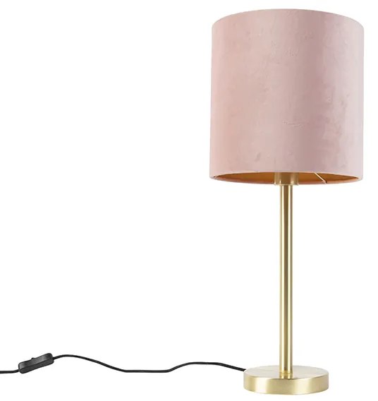 Lampă de masă romantică din alamă cu abajur roz 25 cm - Simplo