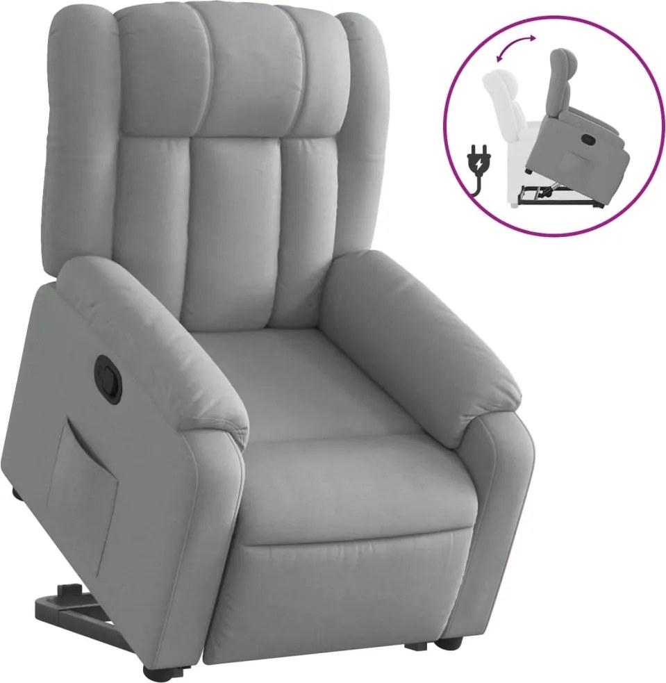 vidaXL Fotoliu rabatabil cu ridicare, gri deschis, material textil