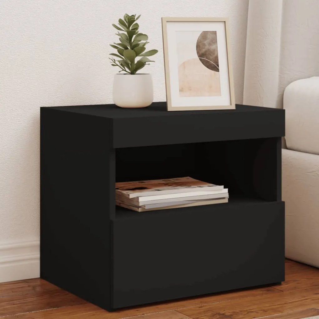 836766 vidaXL Noptiere cu lumini LED, 2 buc., negru, 50x40x45 cm