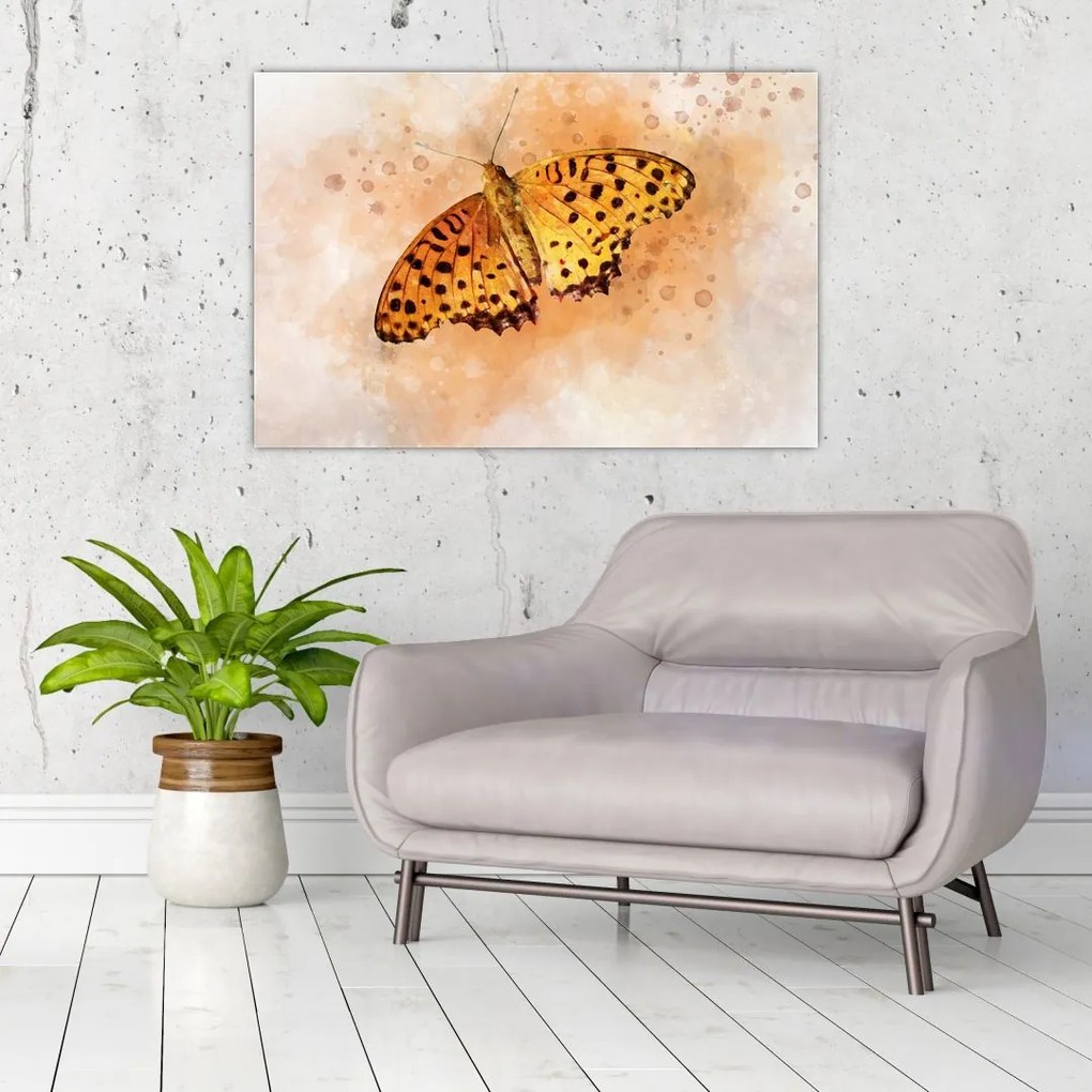Tablou - Fluture portocaliu, aquarelă (90x60 cm)