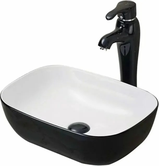 Lavoar pe blat Fluminia Crius alb negru dreptunghiular 46.5x33.5 cm