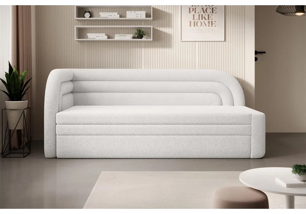 Canapea crem extensibilă/cu spațiu de depozitare cu tapițerie din țesătură bouclé cu colț pe partea stângă 223 cm Fabillo – ELTAP