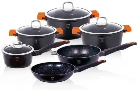 Set oale si tigai marmorate (10 piese) din aluminiu turnat Granit Diamond Line Berlinger Haus BH 1111N