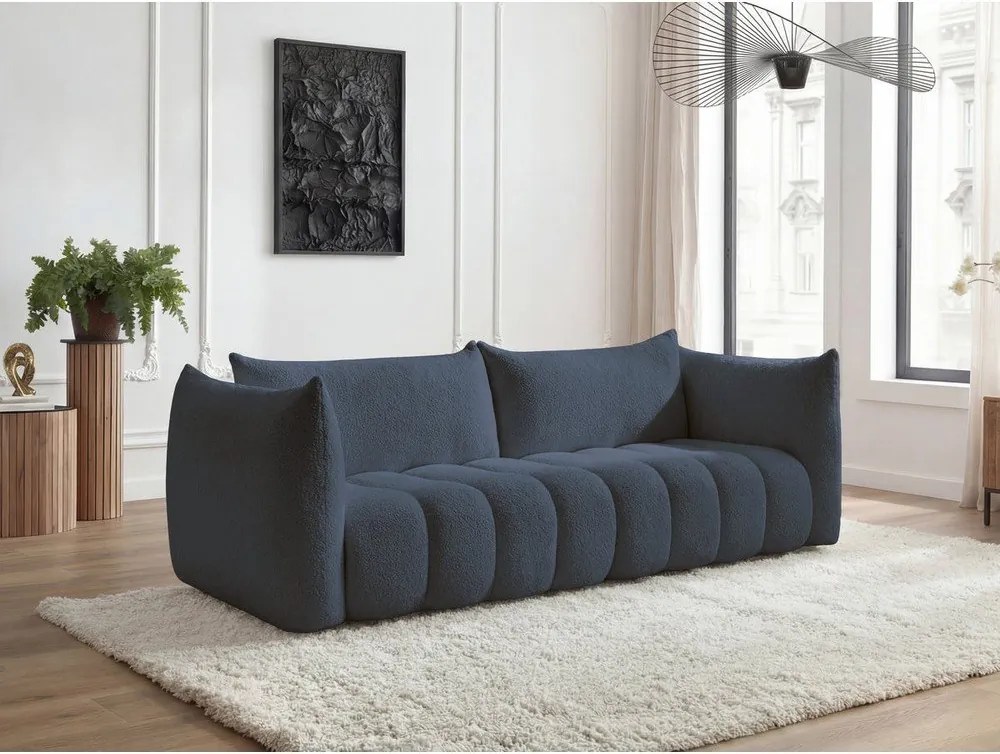Canapea albastru-închis cu tapițerie din țesătură bouclé 286 cm Azra – Bobochic Paris