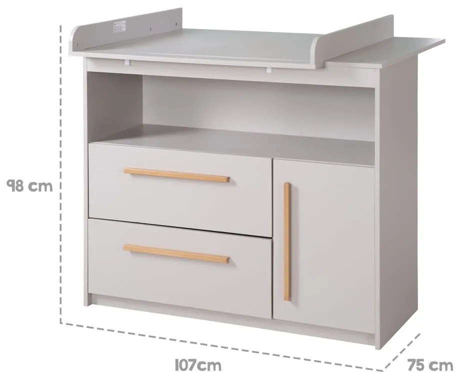Comodă de copii gri deschis cu masă de schimbat 107x98x75 cm Lea – Roba