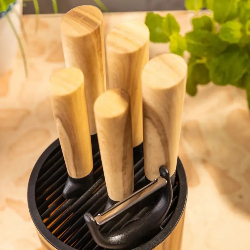 Set de cuțite de bucătărie Klausberg KB 9036, 7 piese, oțel inoxidabil, aspect de lemn, suport, maro