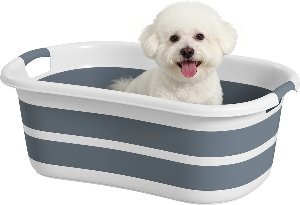 PawHut Cadă pentru Câine, Cadă Pliabilă și Portabilă cu Orificiu de Scurgere, pentru Câini Mici și Pui, Gri | Aosom Romania