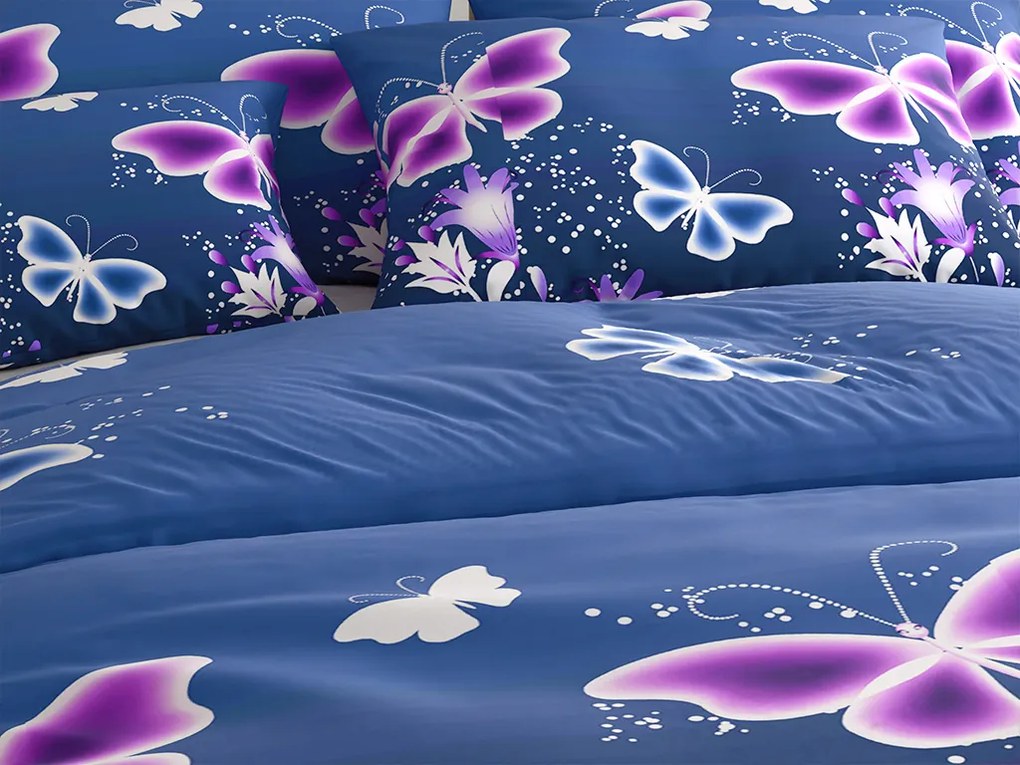 Lenjerie de pat din microfibra VIOLET BUTTERFLY albastru inchis Dimensiune lenjerie de pat: 2 buc 70 x 90 cm | 200 x 220 cm