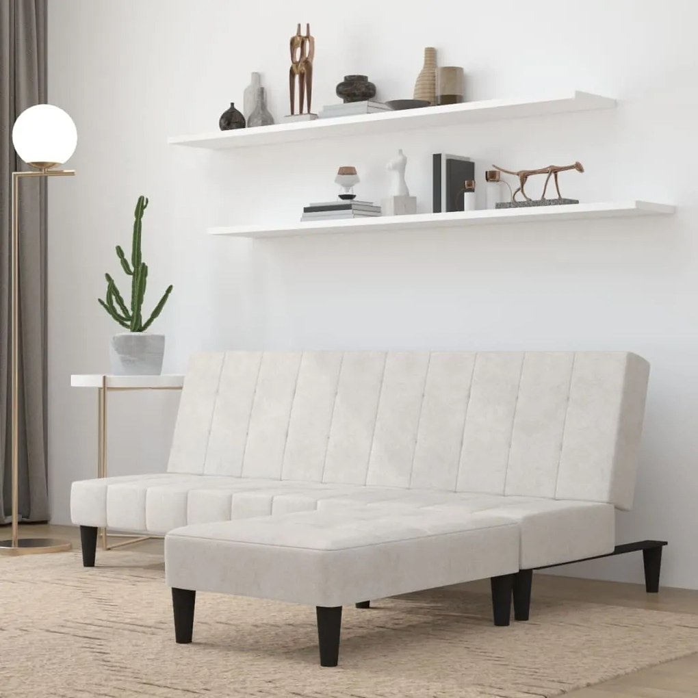 3121284 vidaXL Canapea extensibilă 2 locuri cu taburet gri deschisă microfibră
