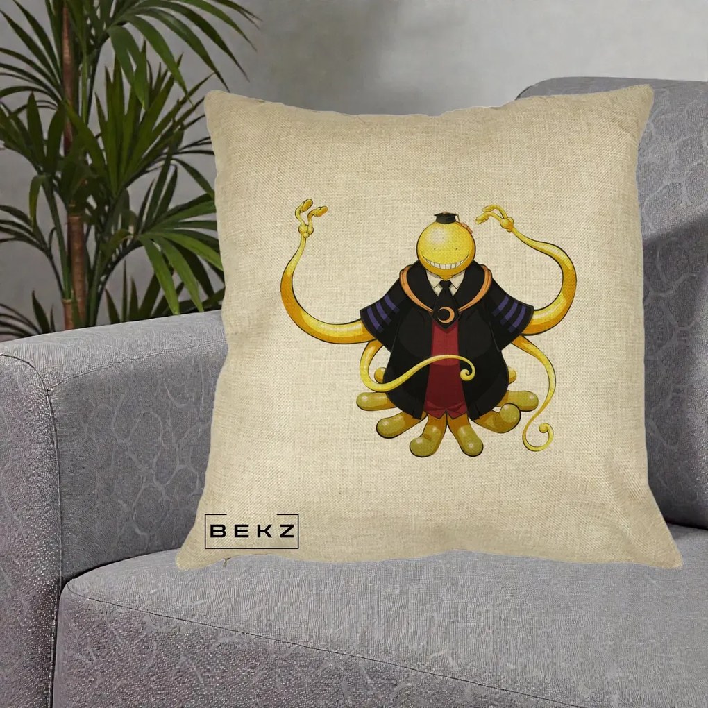 Perna Personalizata Assassination Classroom Koro-sensei, 40x40 cm, Crem, Husa Detasabila, Perna Inclusa, BEKZ®