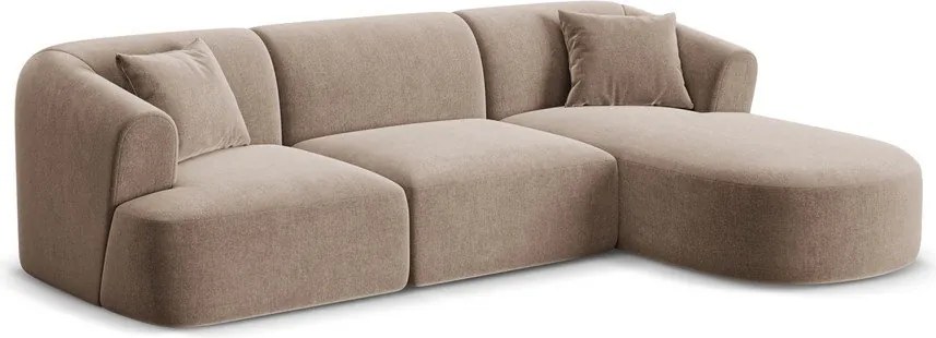 Colțar maro deschis cu tapițerie din catifea (cu colț pe partea dreaptă/cu șezlong) Campi – Cosmopolitan Design