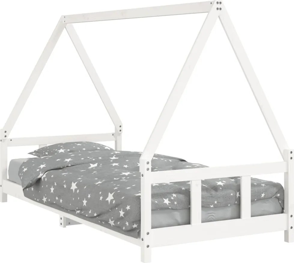 vidaXL Cadru de pat pentru copii, alb, 90x200 cm, lemn masiv de pin