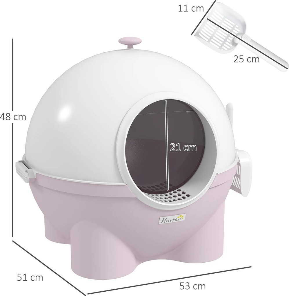 PawHut Litieră cu Capac pentru Pisici, Litiera pentru Pisici Mare cu Capac, Lopatica, Pedala pentru Nisipul care Cade, Maner Superior, Verde Deschis | Aosom Romania