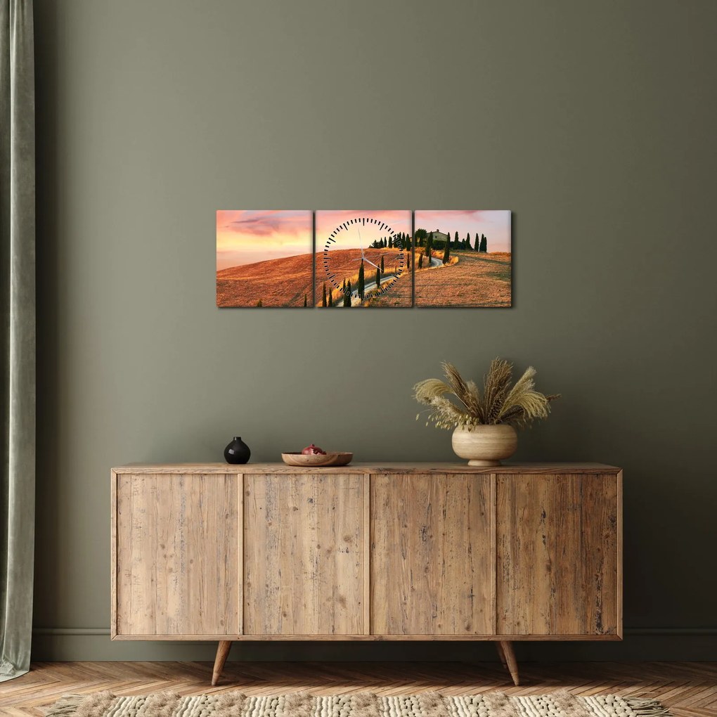 Tablou - Casa pe deal Toscana, Italia (cu ceas) (90x30 cm)