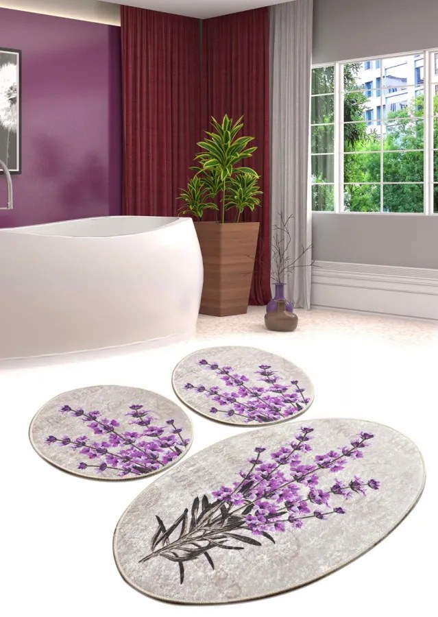 Set 3 Covorase de Baie Lavender, Catifea, Multicolor