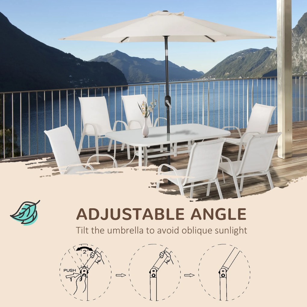 Outsunny Set Complet Mobilier de Gradina 8 Piese, Masa, Scaune, Umbrela de Soare cu Inclinare, Aluminiu, Design Elegant, Alb Crem | Aosom Romania