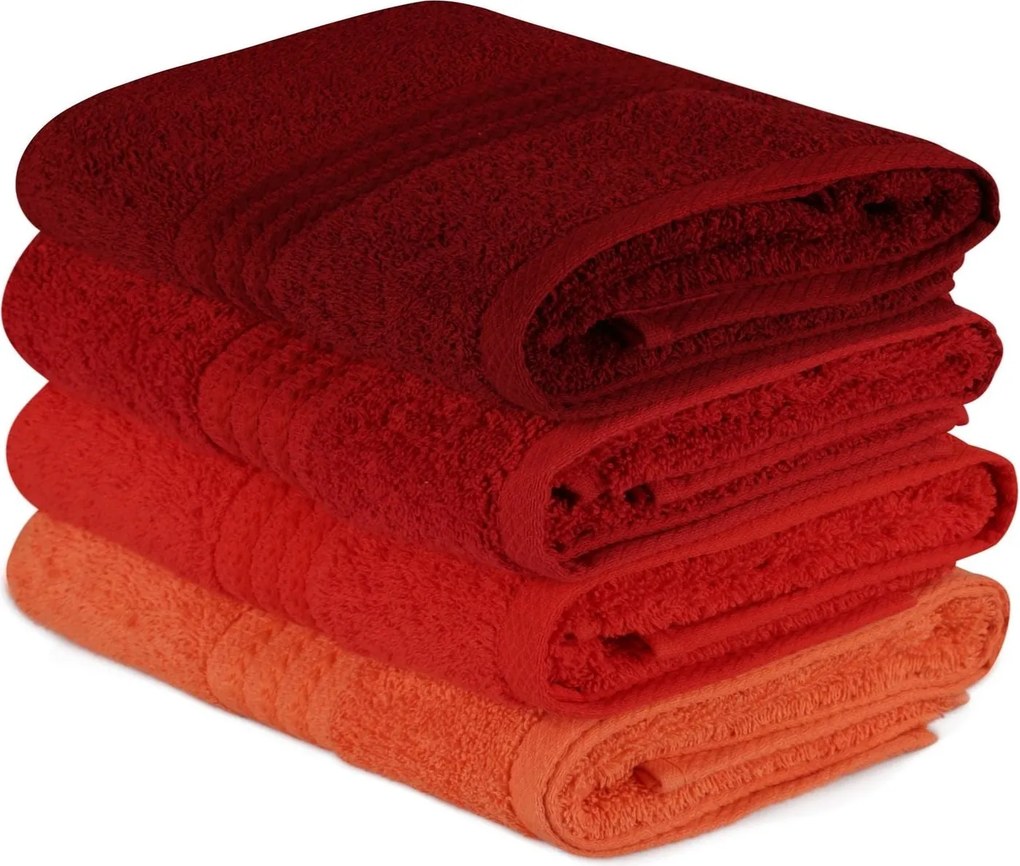 Set 4 prosoape baie RAINBOW, rosu, bumbac, 50x90 cm