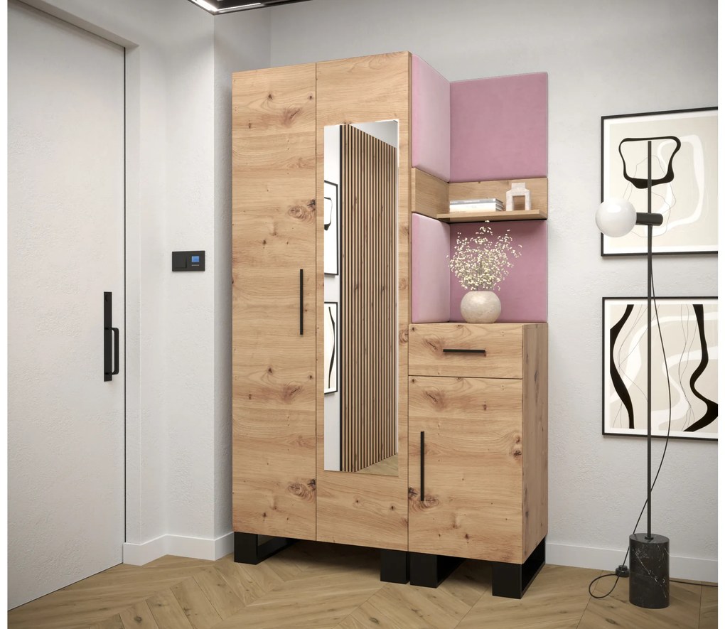 Set mobilier pentru hol Amanda 16 (Stejar artisan + roz). 1085993