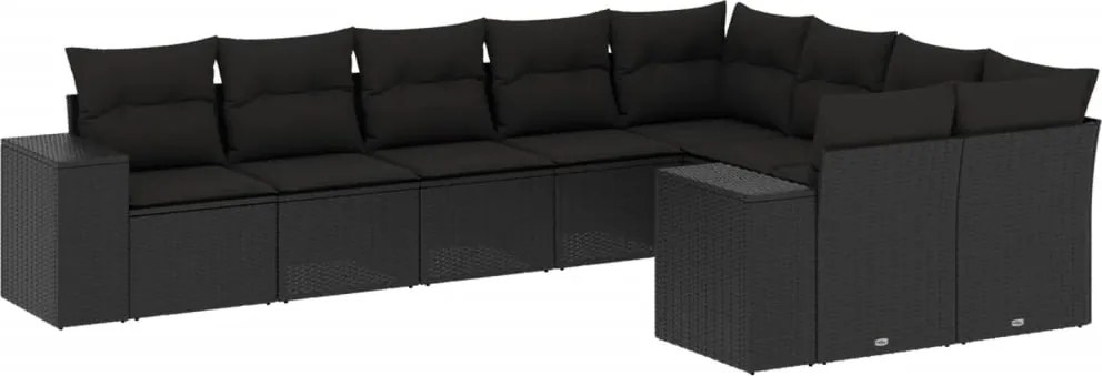 vidaXL Set mobilier de grădină cu perne, 9 piese, negru, poliratan