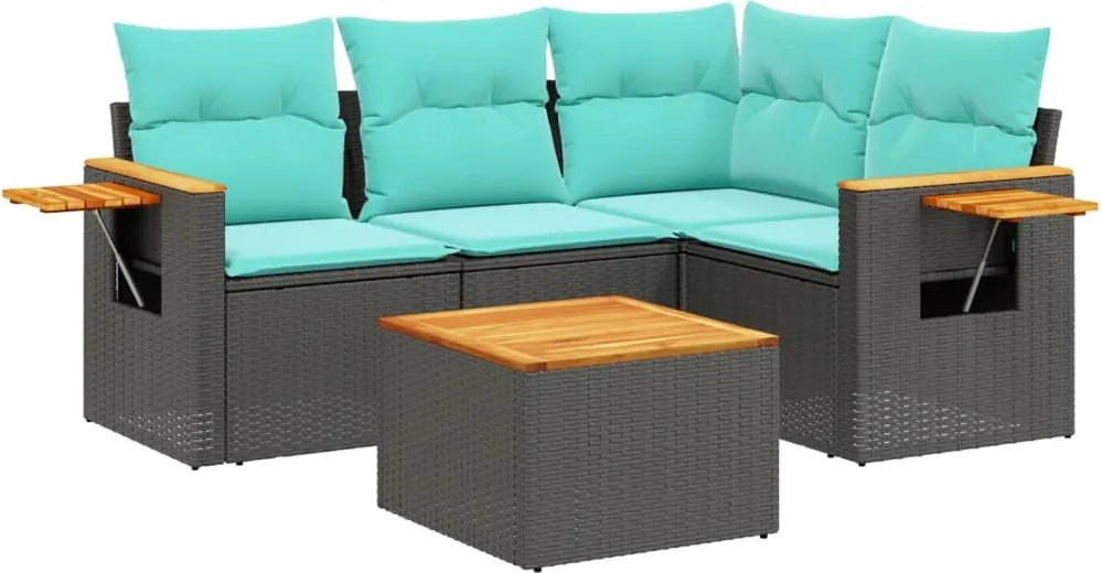 vidaXL Set mobilier de grădină cu perne, 5 piese, negru, poliratan