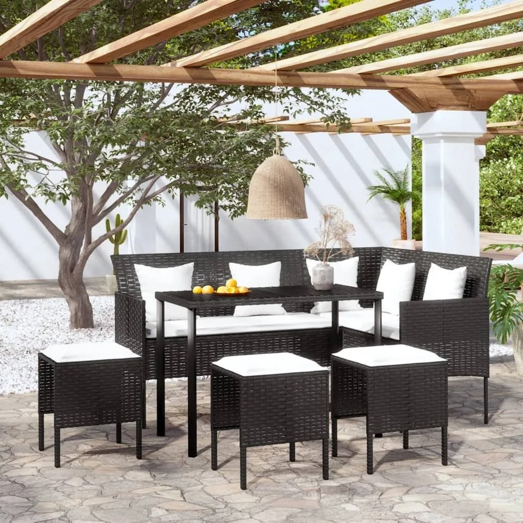 Set canapele gradina forma L cu perne 5 piese negru poliratan
