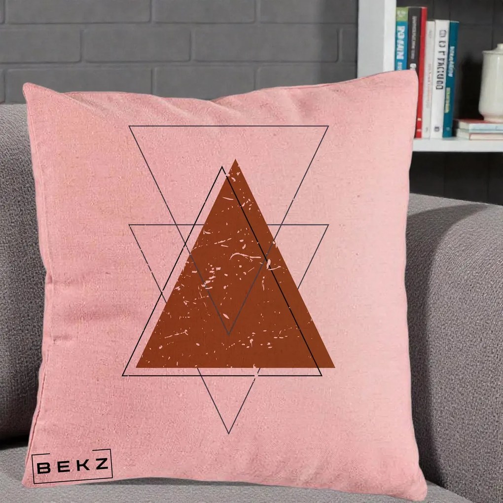 Perna Decorativa Geometric Triunghiuri Sacred, 40x40 cm, Roz, Husa Detasabila, Perna Inclusa, BEKZ®