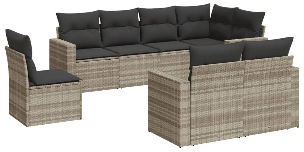 3251579 vidaXL Set mobilier de grădină cu perne, 8 piese gri deschis poliratan