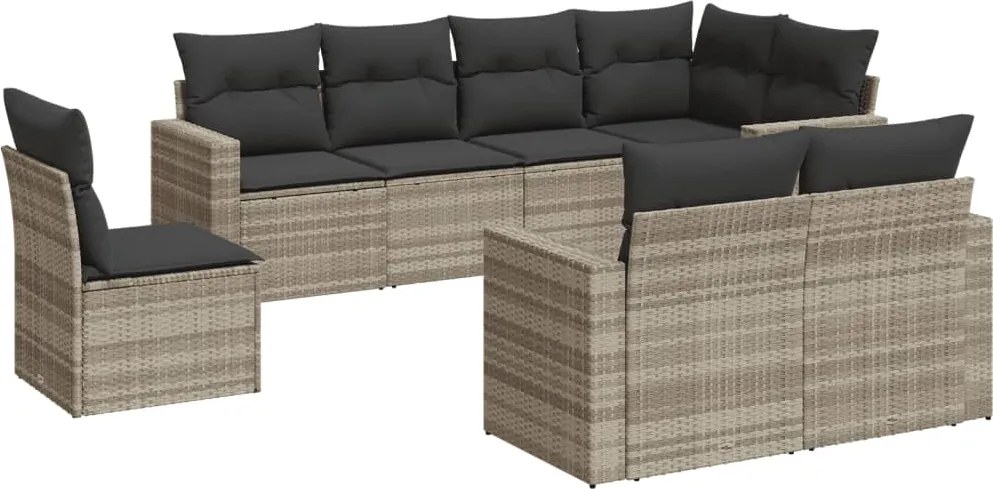 vidaXL Set mobilier de grădină cu perne, 8 piese gri deschis poliratan